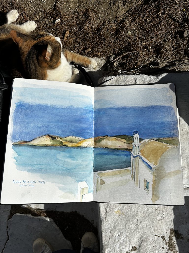 Asking for a ride Small Church by the sea near Chora on Tinos